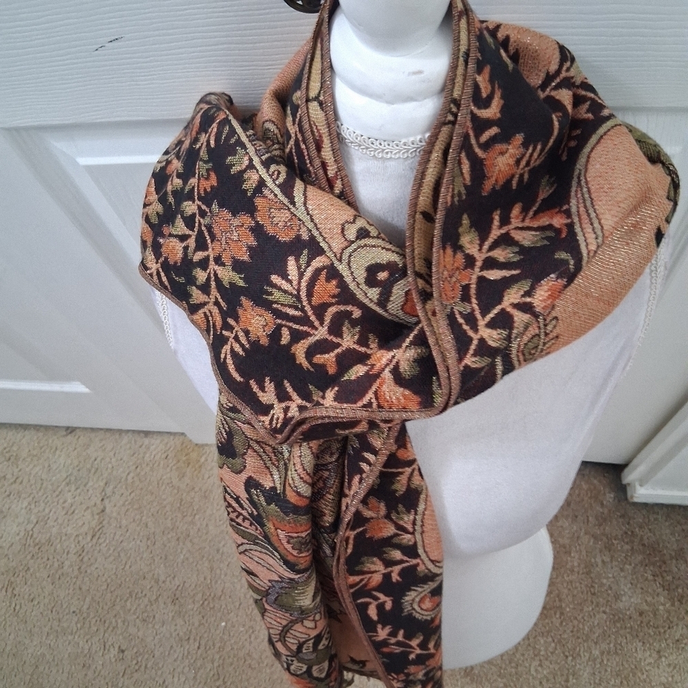 Beautiful Silk Blanket Scarf With Fringe 27"×76" - Picture 12 of 16